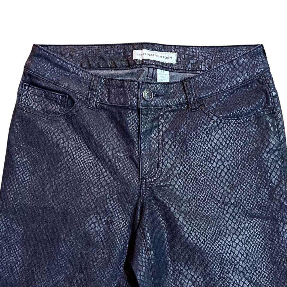 Chicos Platinum Denim Blue Snakeskin Print Jeans - Picture 2 of 6